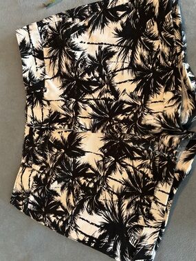 INC International Concepts Black and Cream Palm Print Bermuda Shorts